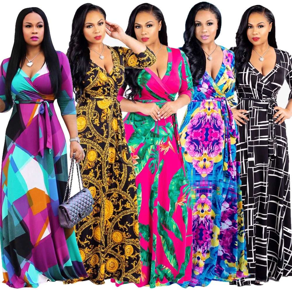 Digital Print European And American Fashion Style Big Swing Skirt Dress
