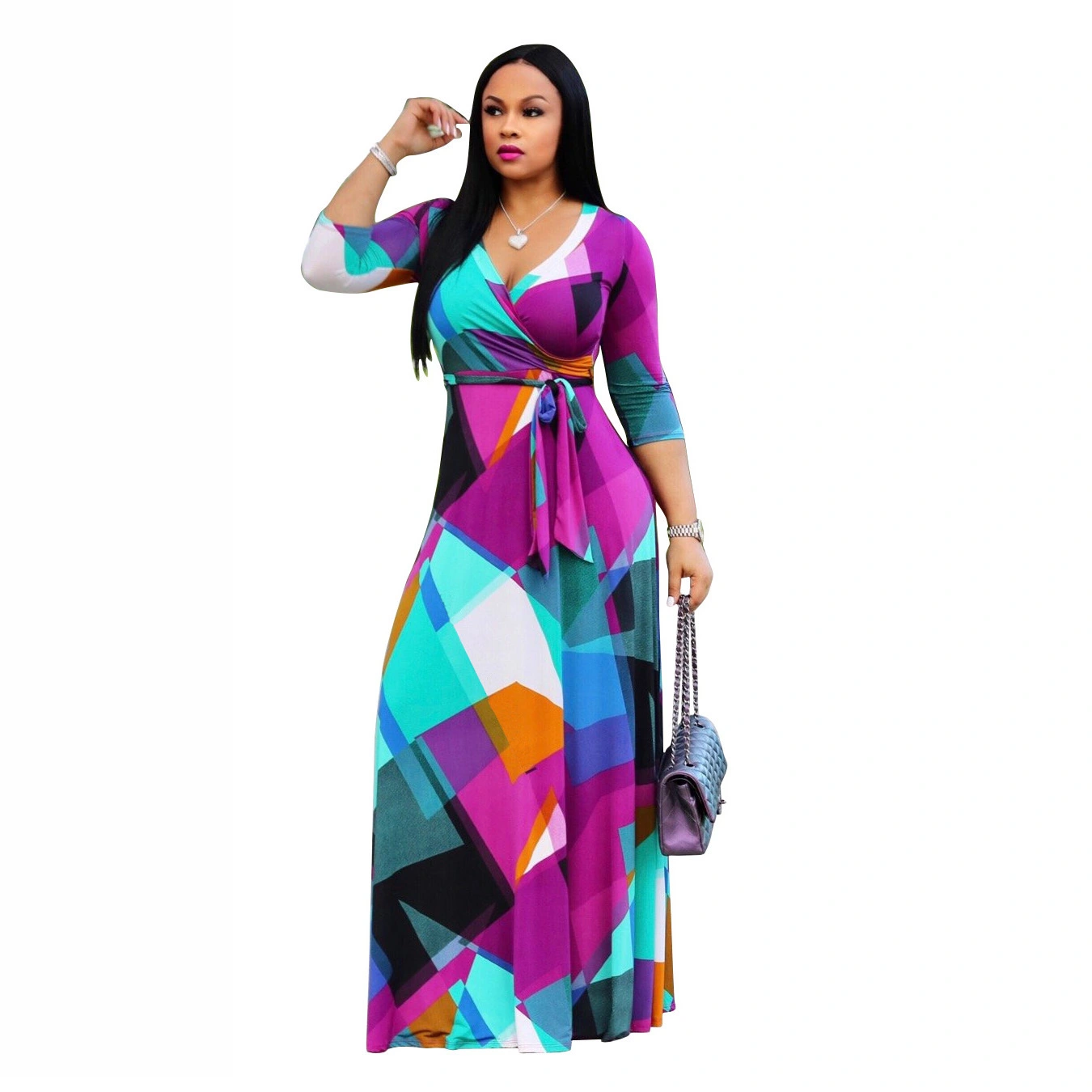 Digital Print European And American Fashion Style Big Swing Skirt Dress