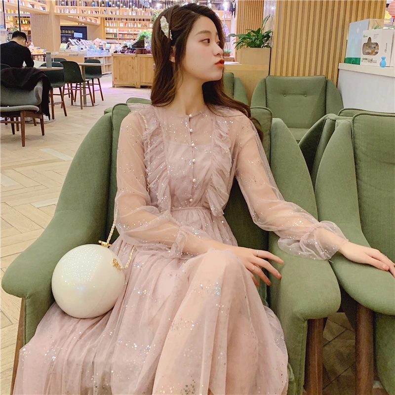 Super Fairy Mesh Dress Female Fashion Sweet Temperament A Line Skirt