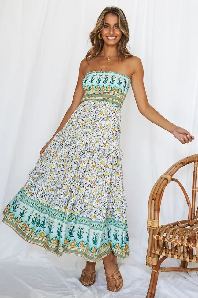 Printed Positioning Flower Wrap Breast Flounces Dress