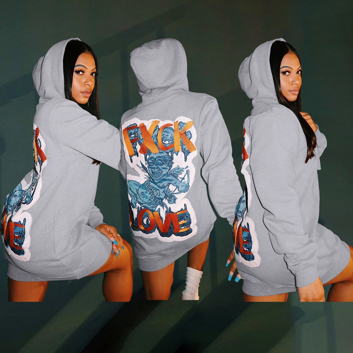 Alphabet Cartoon Hoodie Dress Europe And America