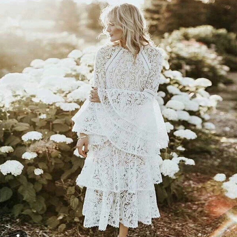 Flared sleeve lace dress