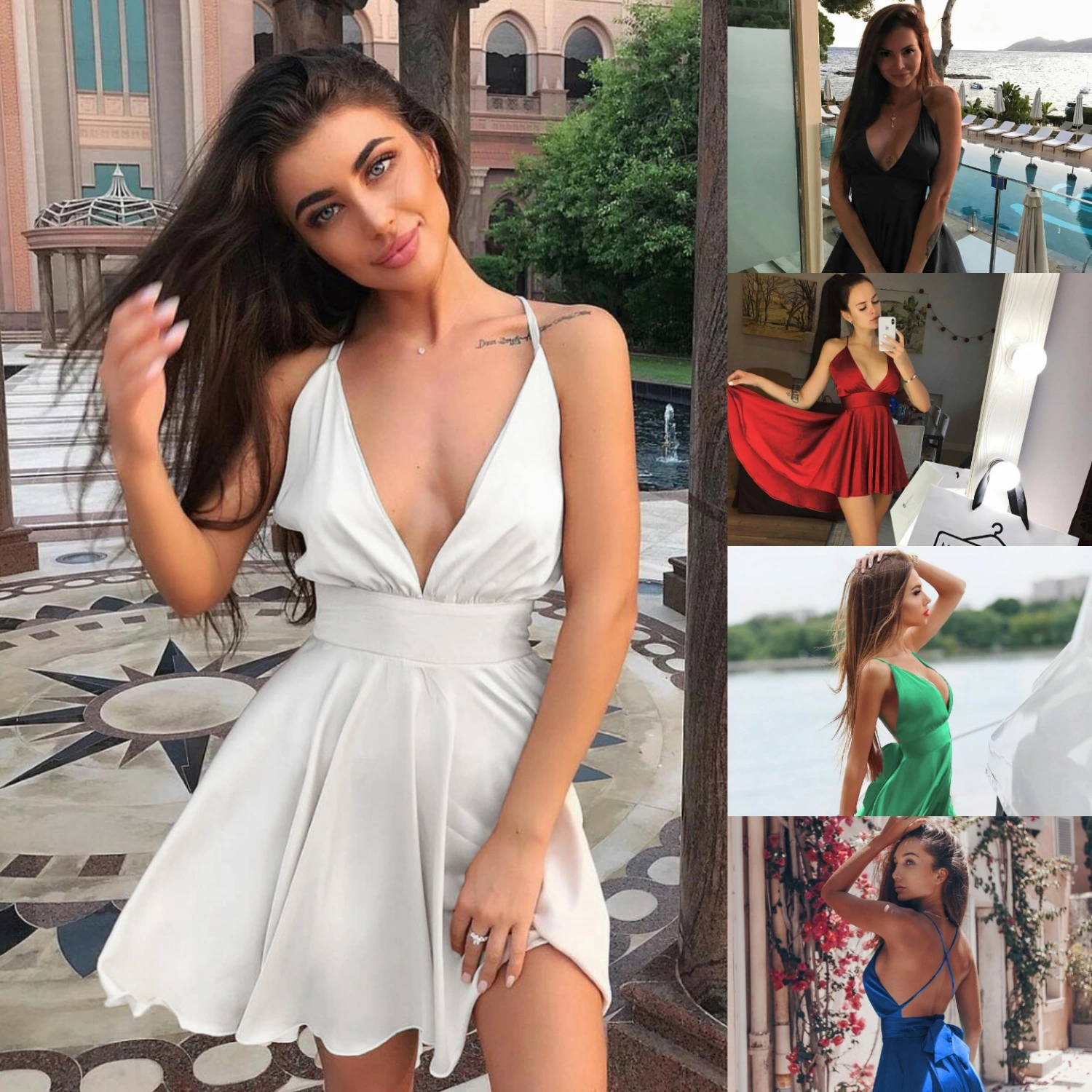 V-neck dress with suspenders