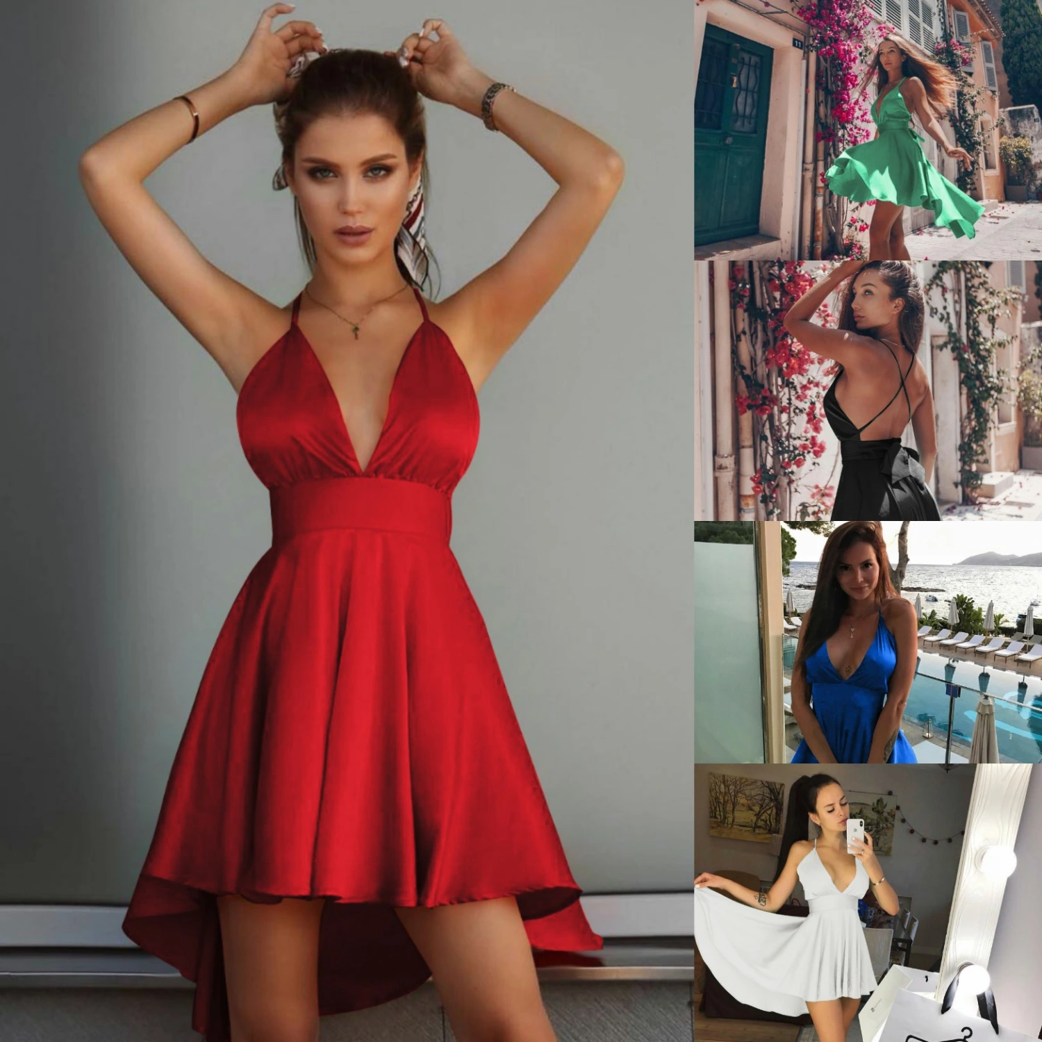 V-neck dress with suspenders