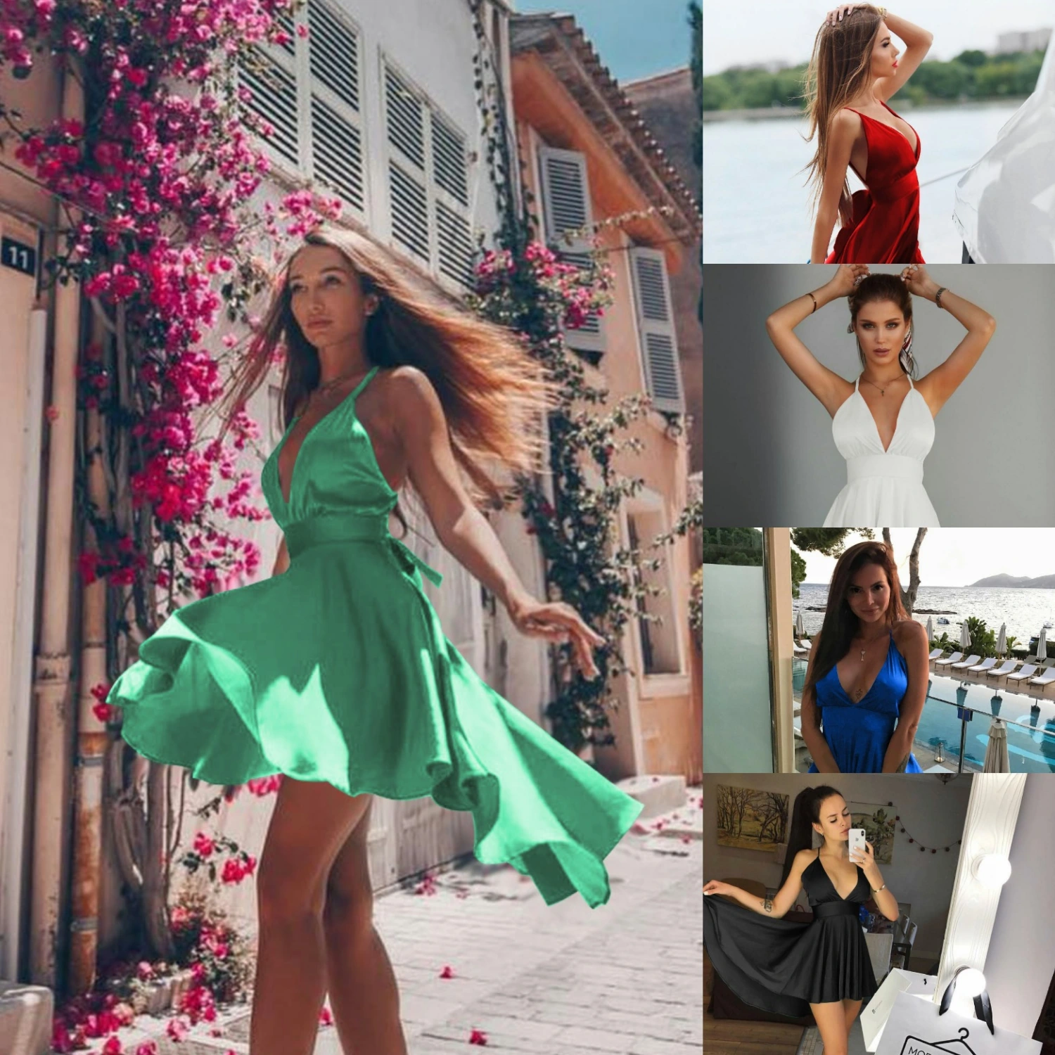 V-neck dress with suspenders