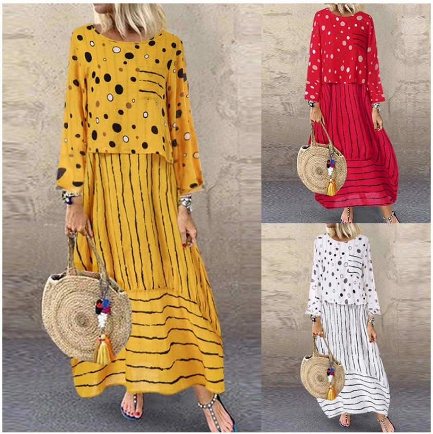 Plus size loose fake two-piece dress