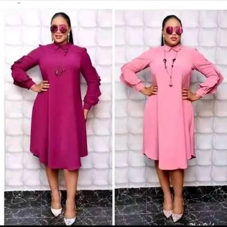 African Plus Size Women's Long Sleeve Lapel Shirt Dress