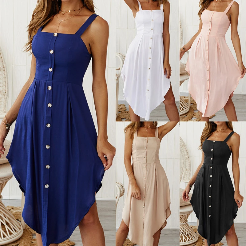 Solid color dress with suspenders