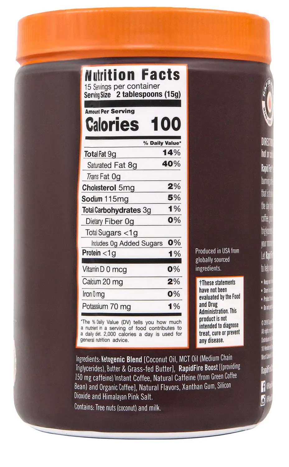 Rapidfire Ketogenic Coffee Supports Energy Metabolism and Weight Loss, Brown, Hazelnut, 7.93 Ounce