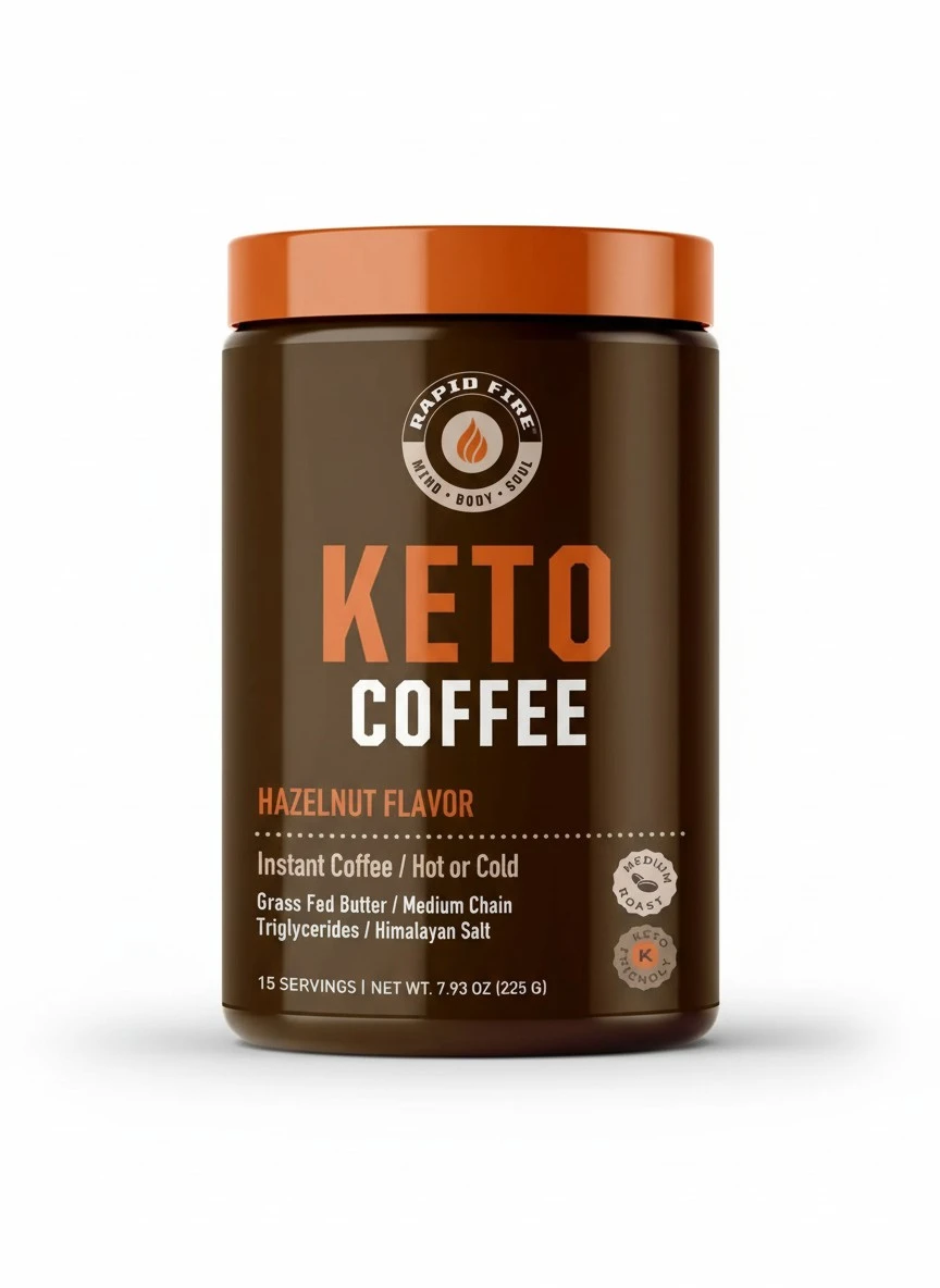 Rapidfire Ketogenic Coffee Supports Energy Metabolism and Weight Loss, Brown, Hazelnut, 7.93 Ounce