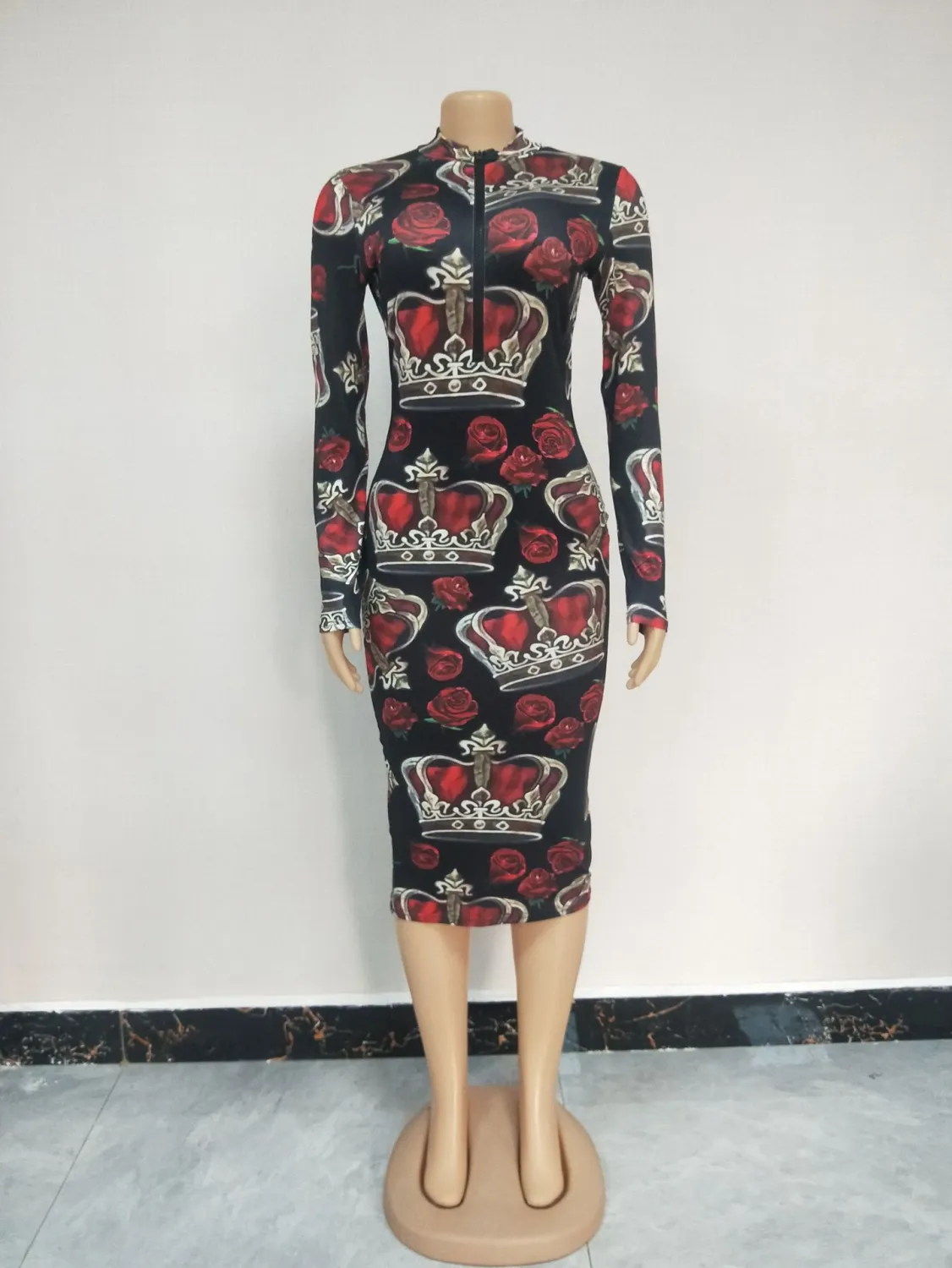 Printed zipper dress