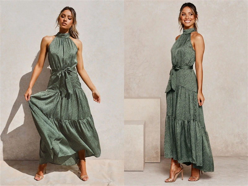 Retro green long holiday dress