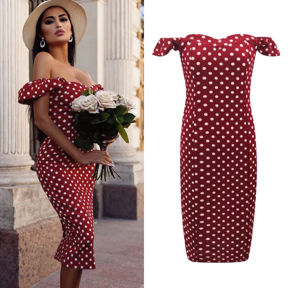 Polka dot print bag hip midi skirt dress