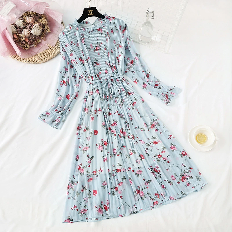 French Style Retro Floral Chiffon Long Skirt
