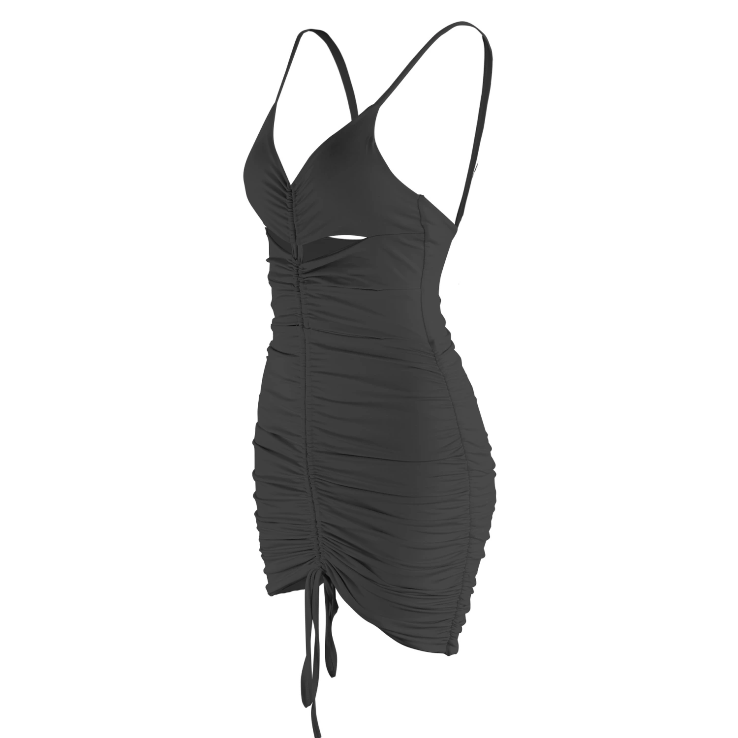 Hollow V-neck Bag Hip Skirt Drawstring Dress