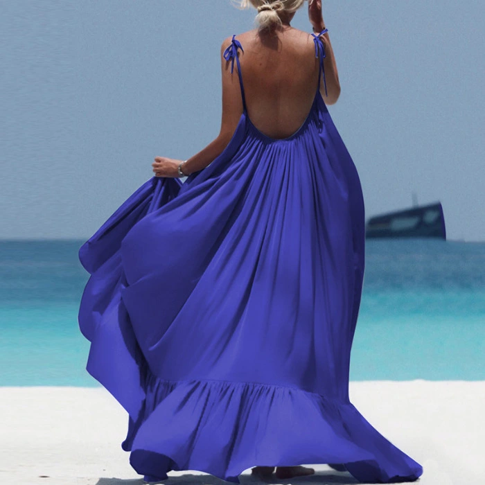 Large swing solid color halter dress
