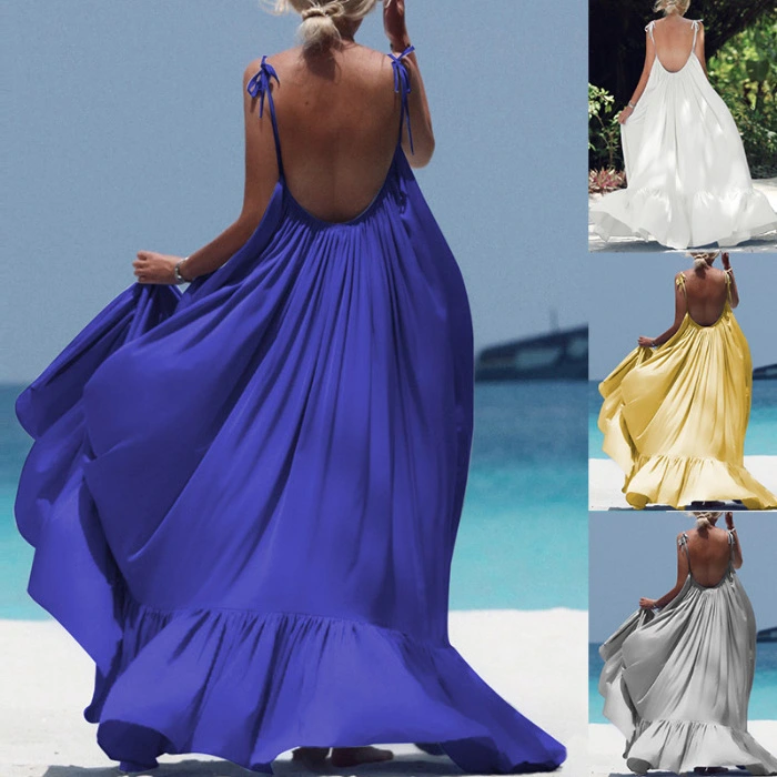 Large swing solid color halter dress