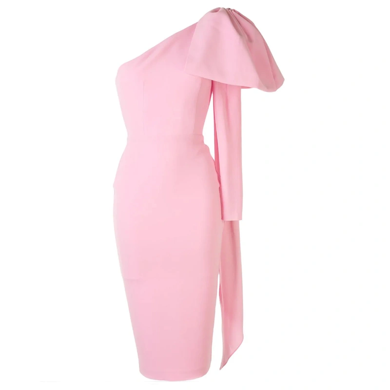 One-shoulder design bow bandage dress women