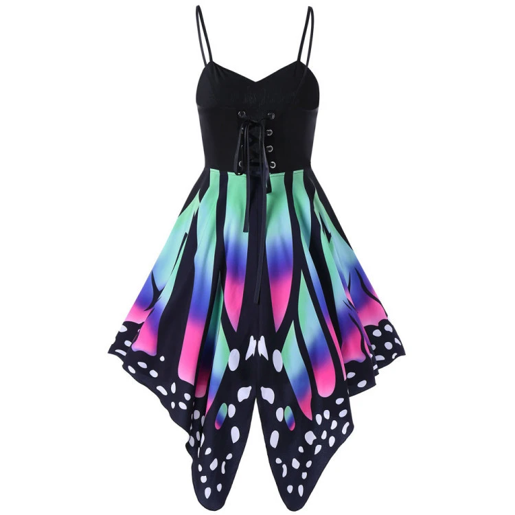 Irregular dress with sling print