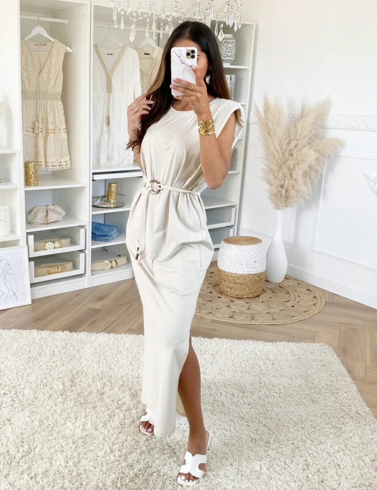 Lace-up and slit dress