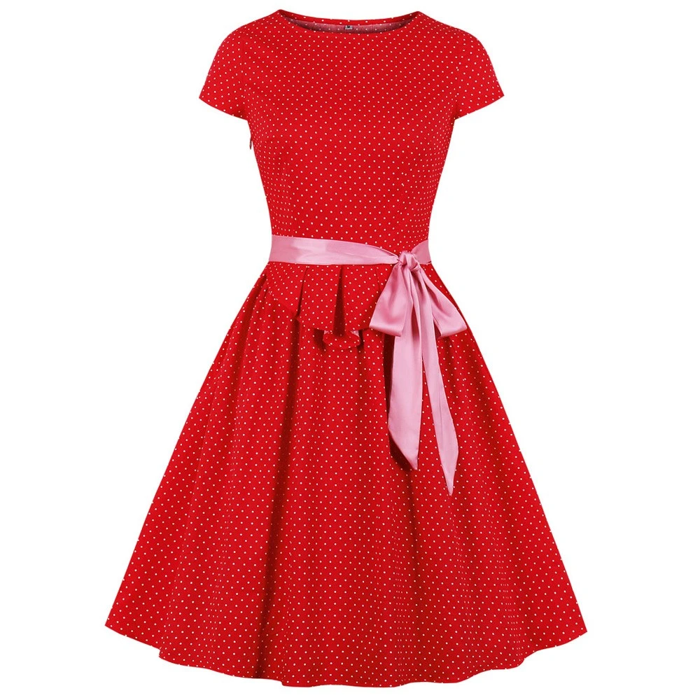 Polka-dot short-sleeved dress