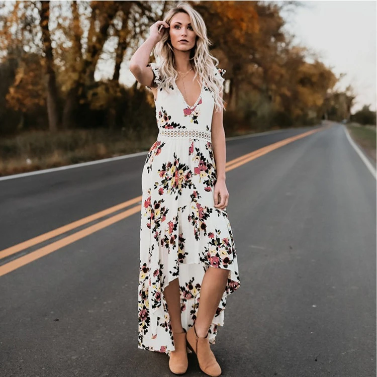 Hollow sweet print dress