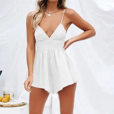 V-neck strap lace jumpsuit