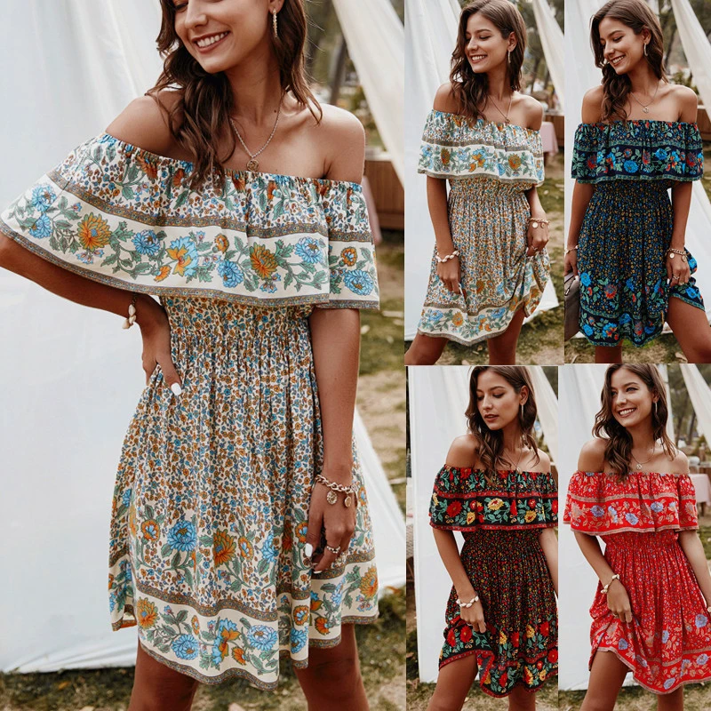 Sexy shoulder print dress