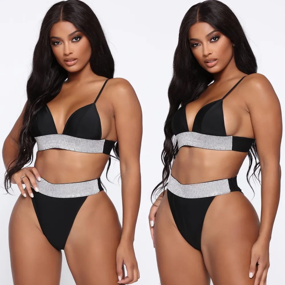 High waist bikini with sparkling belt