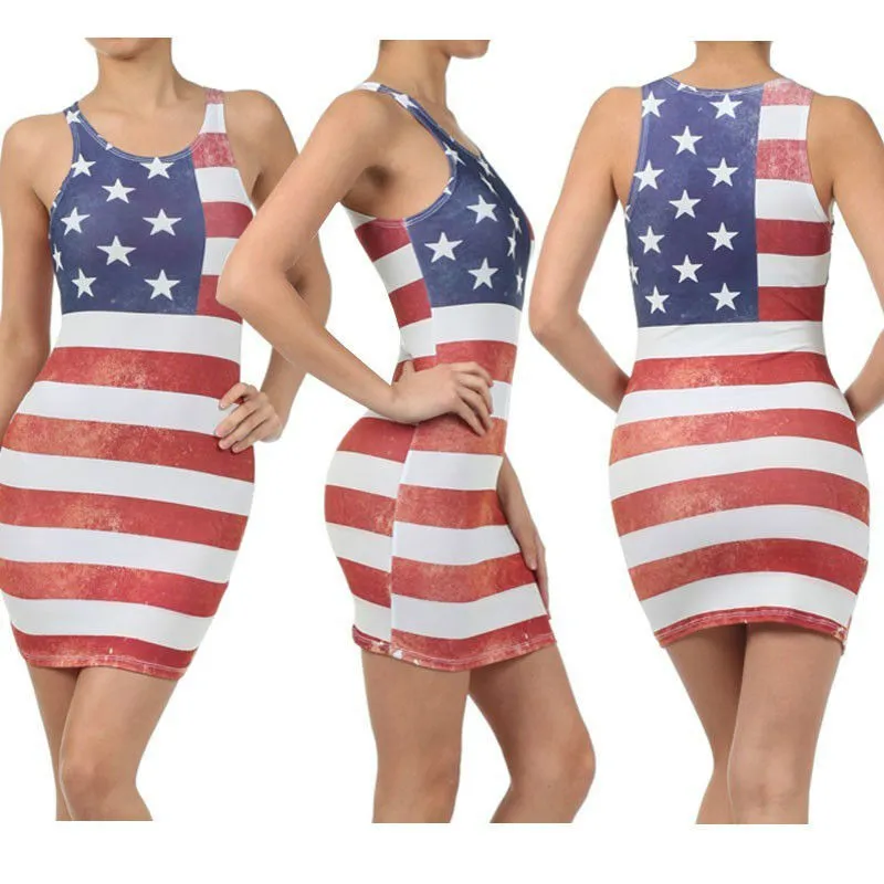 National flag round neck sleeveless dress