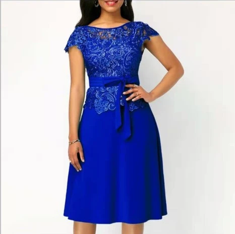 Lace stitching fashion mid-length dress