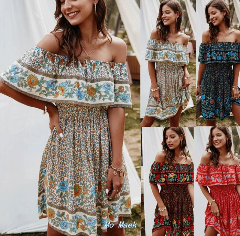 Printed one-shoulder sexy dress