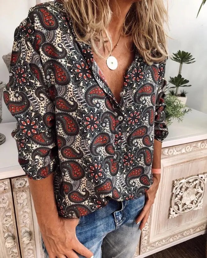 Songxian slim printed long-sleeved shirt