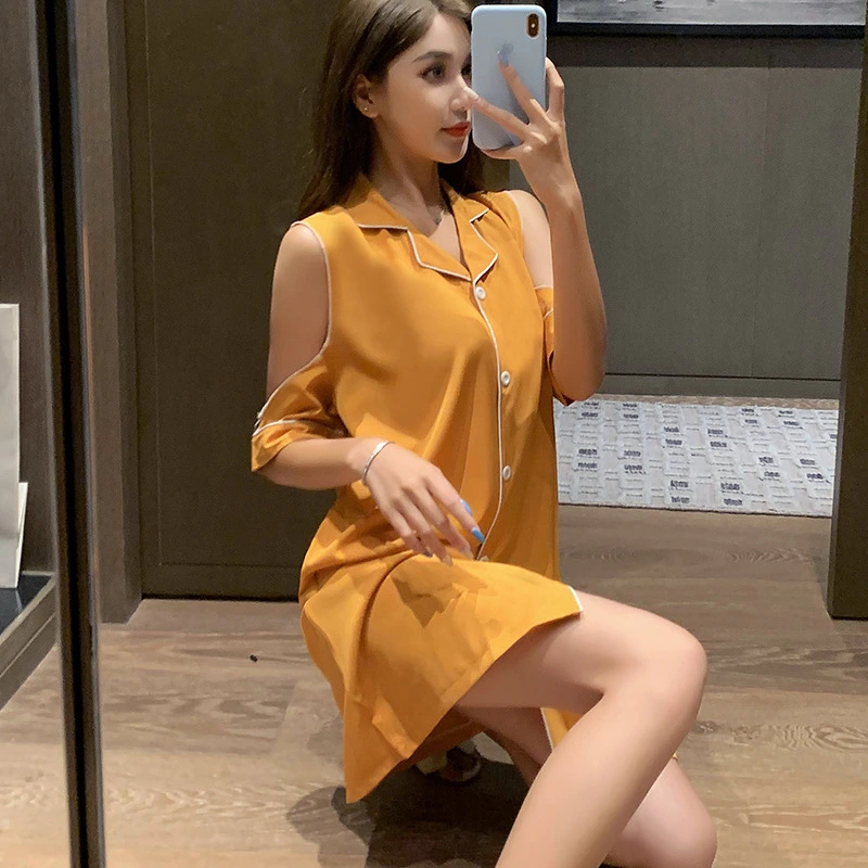Short sleeve chiffon ice silk sexy off-the-shoulder