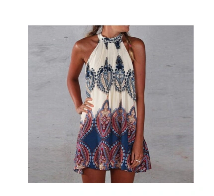 European and American print dress