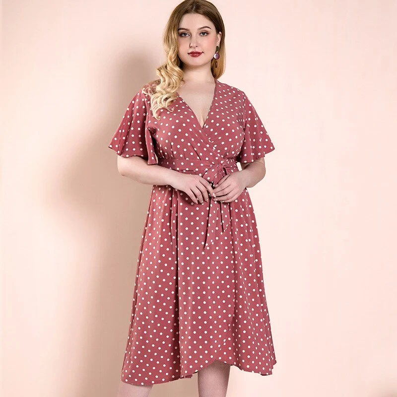 Polka dot lace waist dress