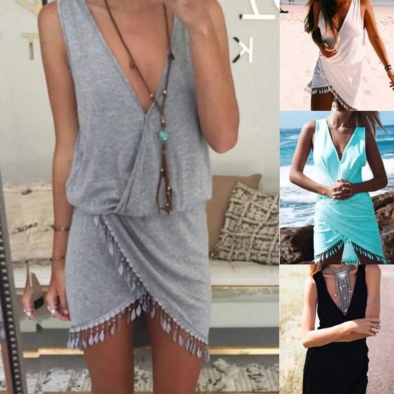 V-neck vintage irregular lace dress
