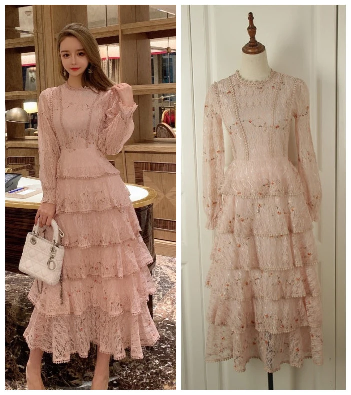 Women's long sleeve LACE CAKE SKIRT