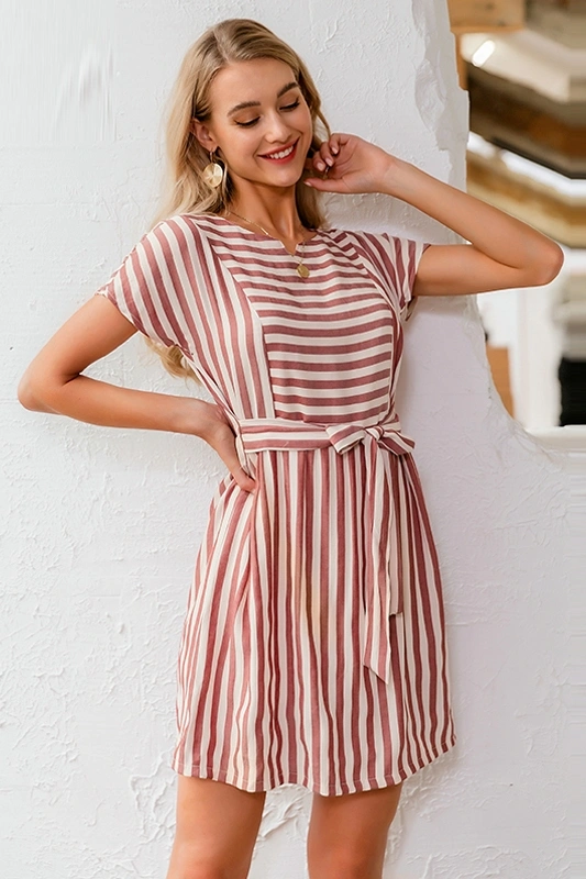 Striped cotton and linen dress