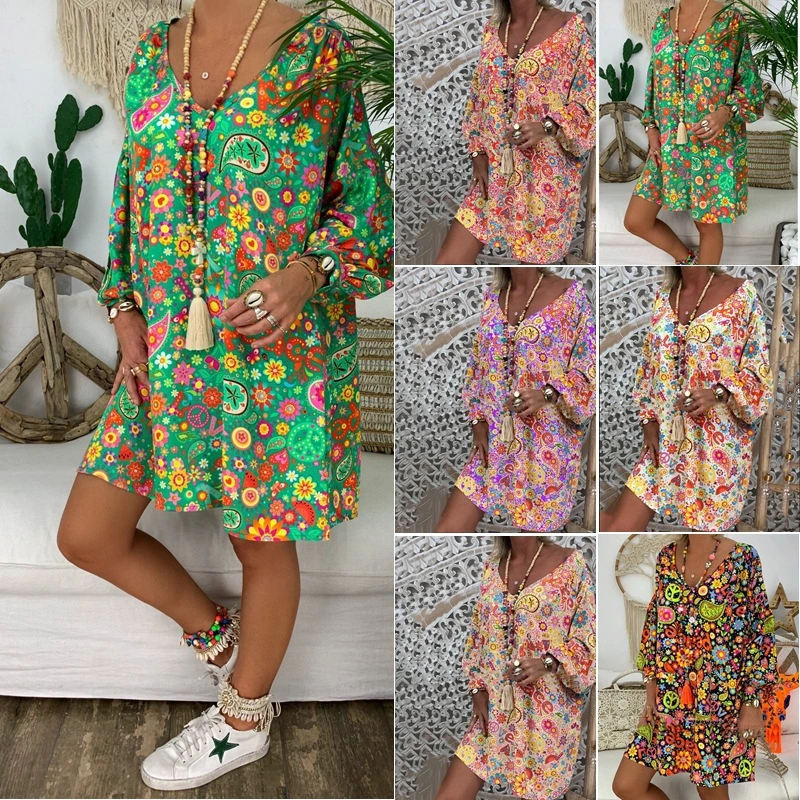 V-neck print maxi dress