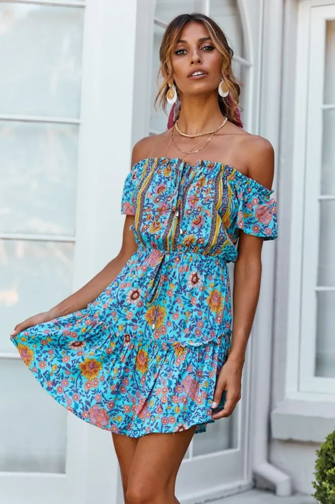 New style rayon printed ruffled women's dress