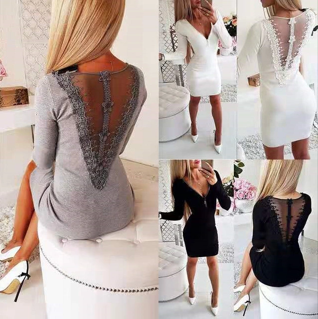 Back panel stitching zipper slim dress