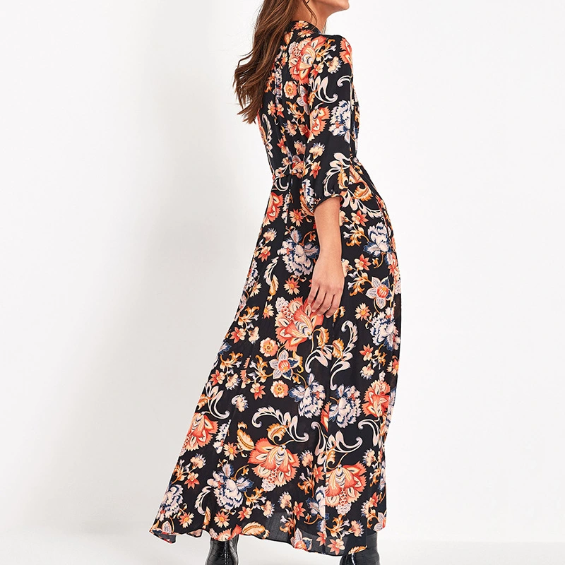 Printed long-sleeved wide loose skirt