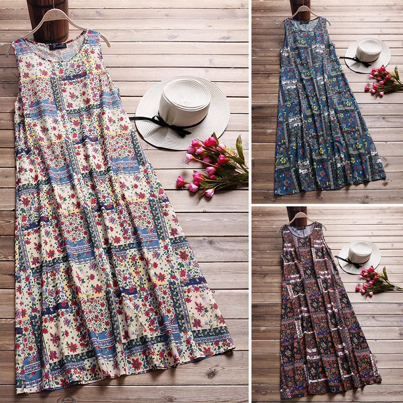 Bohemian printed sleeveless dress