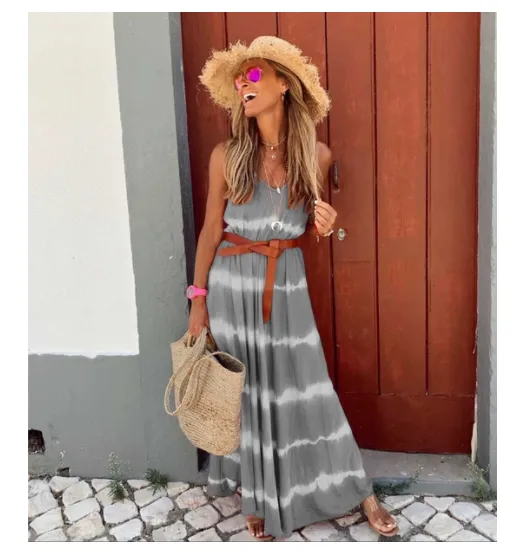 Waist print dress with suspenders