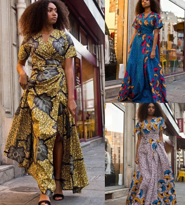 Digital print V-neck dress
