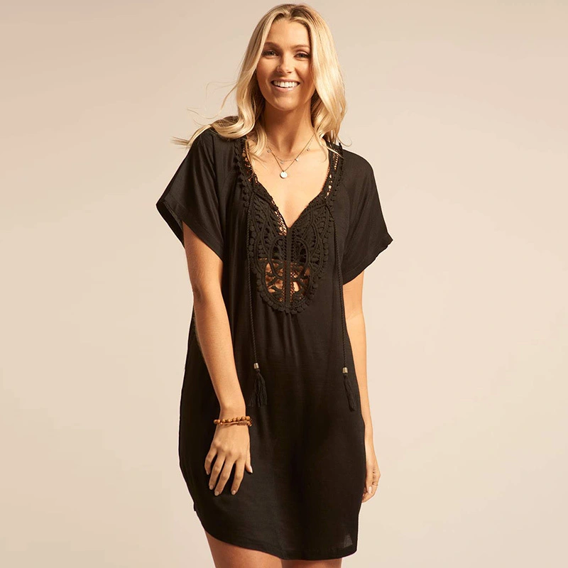 Human cotton and lace black beach jacket