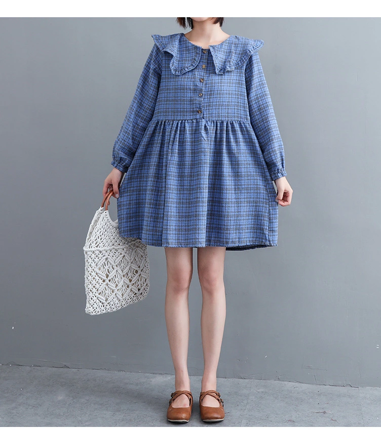 Loose plus size shirt all-match plaid dress