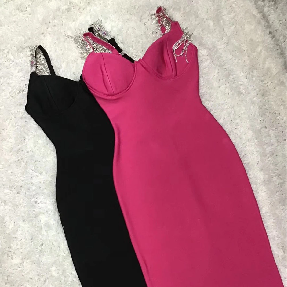 Temperament Sexy Slim Dress With Tassels And Diamonds