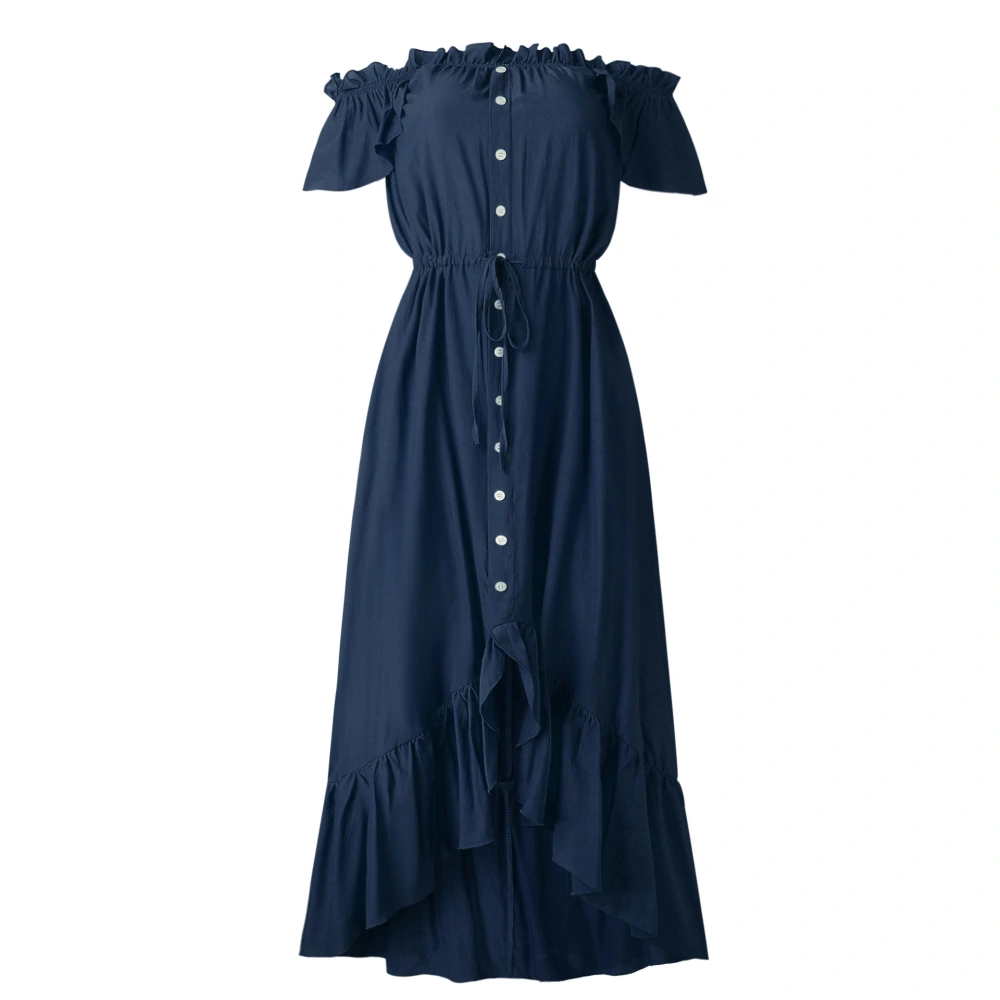 Irregular ruffled female dress with one-line collar tether